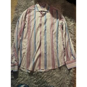 Bugatchi Uomo Mens Shaped Fit Shirt Multicolor Striped Long Sleeve Dress XL